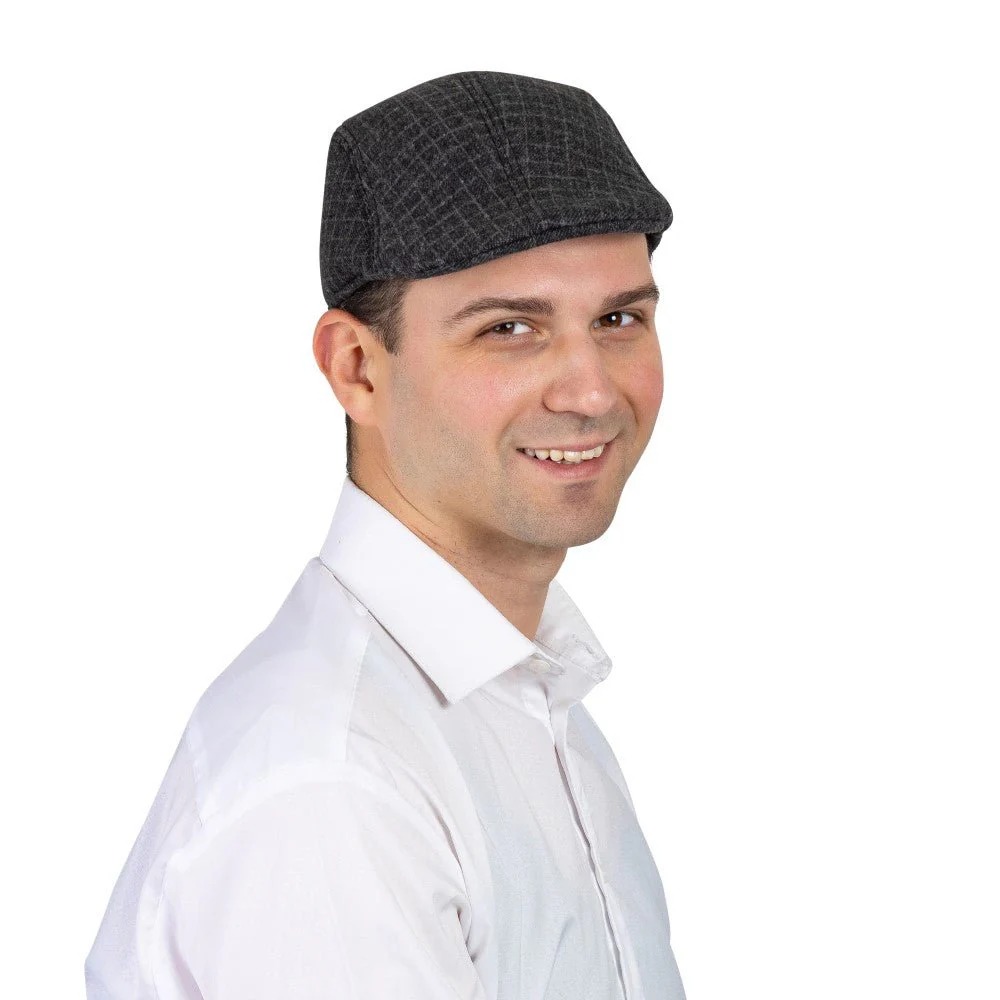 1301-G Checked Flat Cap for Adults - Gray