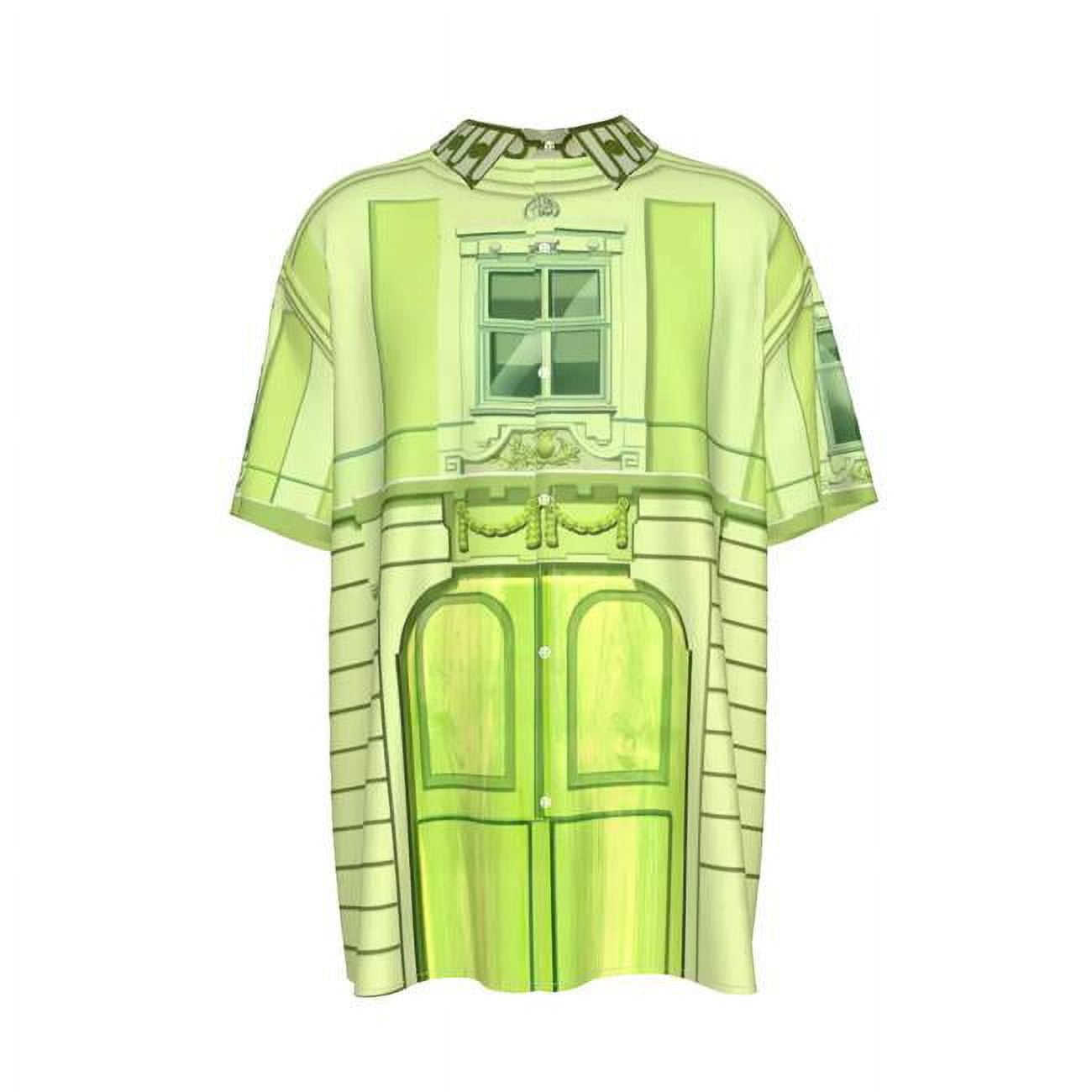Divino Architectural Motif Short Sleeve Button Shirts, Green - 3XL