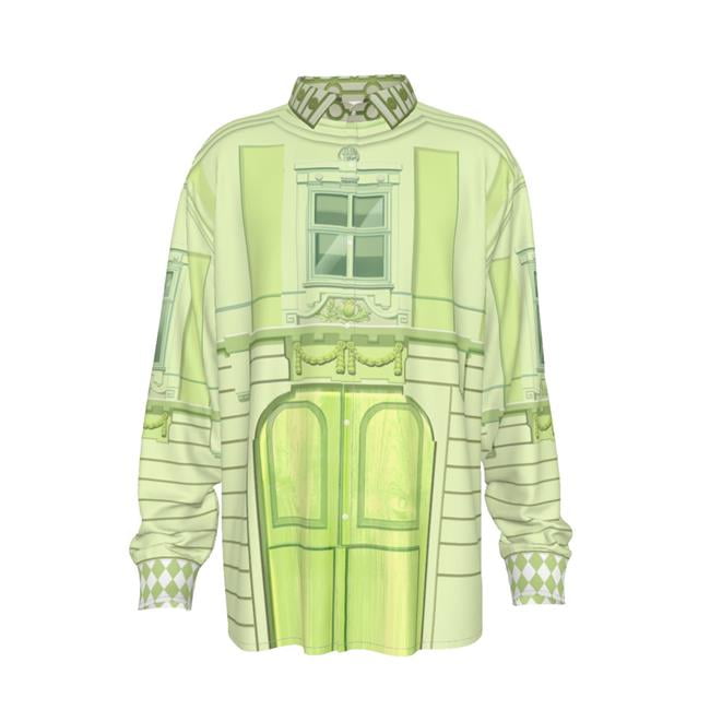 Divino Architectural Motif Long Sleeve Shirts, Green - Extra Large