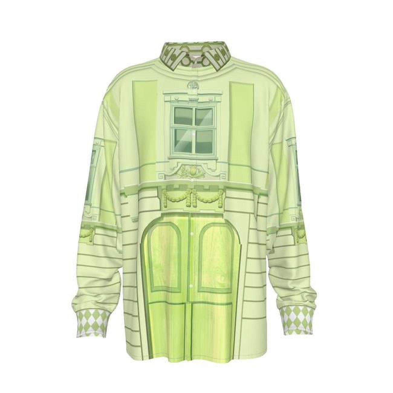 Divino Architectural Motif Long Sleeve Shirts, Green - 4XL