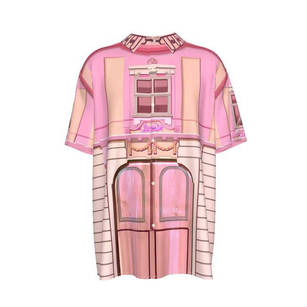 Divino Architectural Motif Short Sleeve Button Shirts, Pink - Extra Large