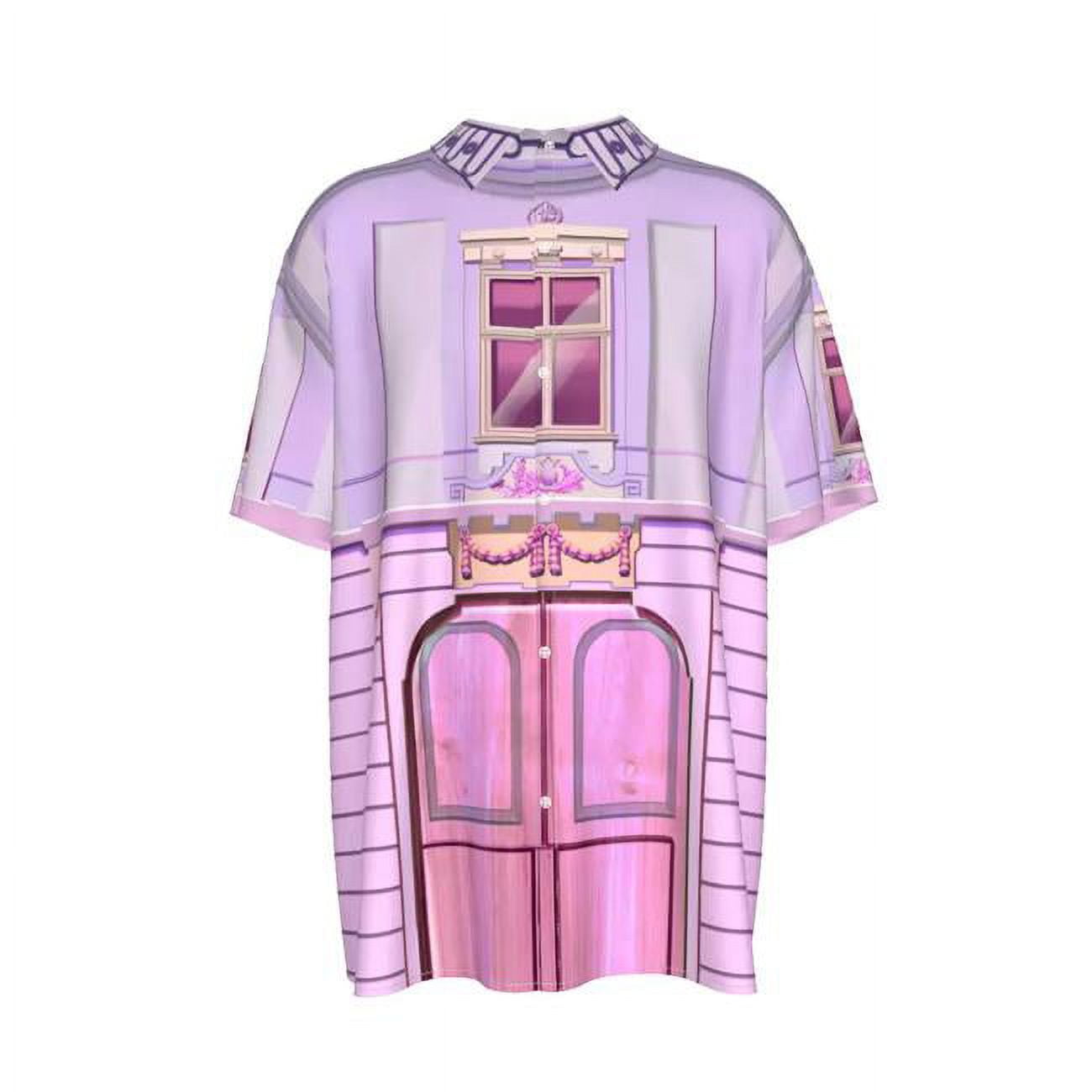 Divino Architectural Motif Short Sleeve Button Shirts, Purple - Medium