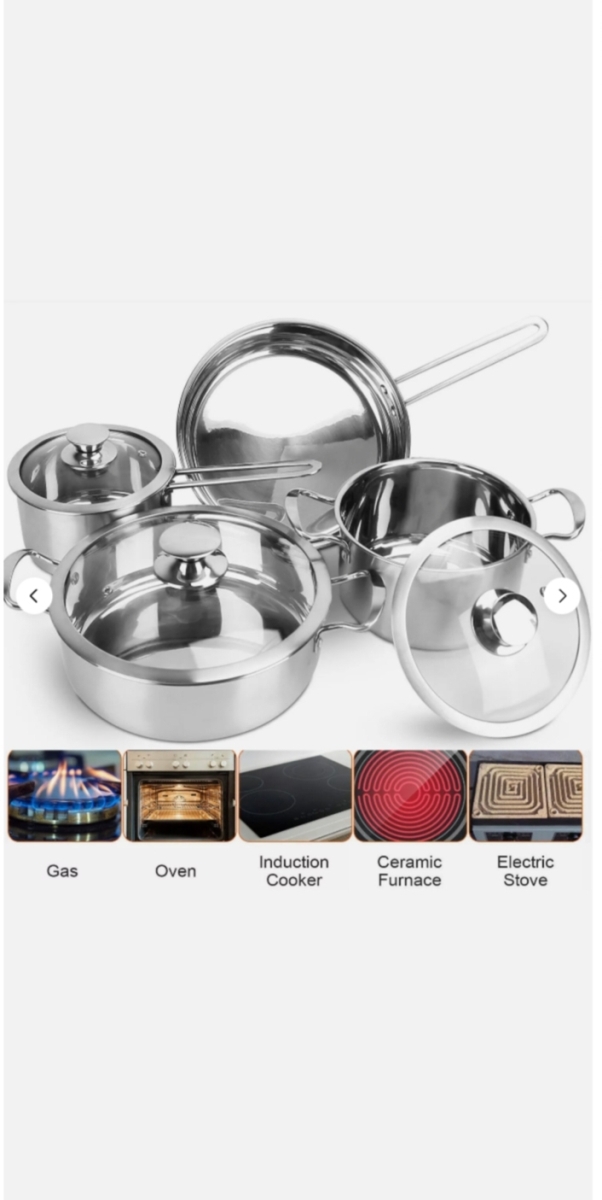 Picture of Home 180 7 Pack Stainless Steel Cookware Set Induction Gas Pots Sauce Pans Frying Pan Set