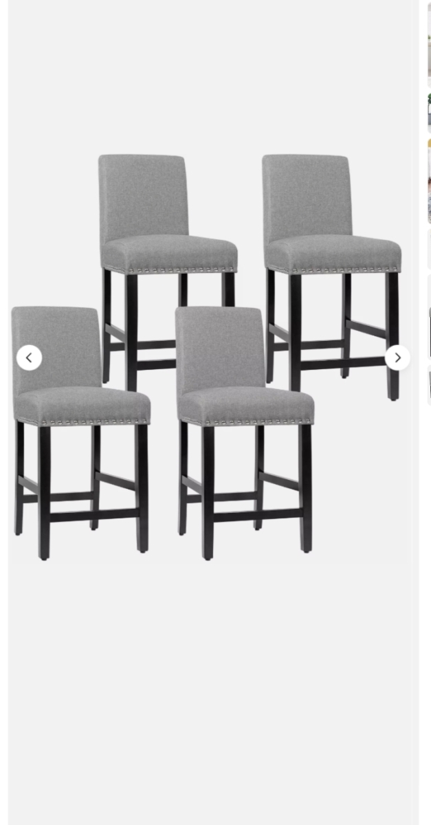 Picture of COSTWAY 308 Set of 4 Counter Stools 25&apos; Kitchen Breakfast Chairs Nailhead Bar Stools Gray