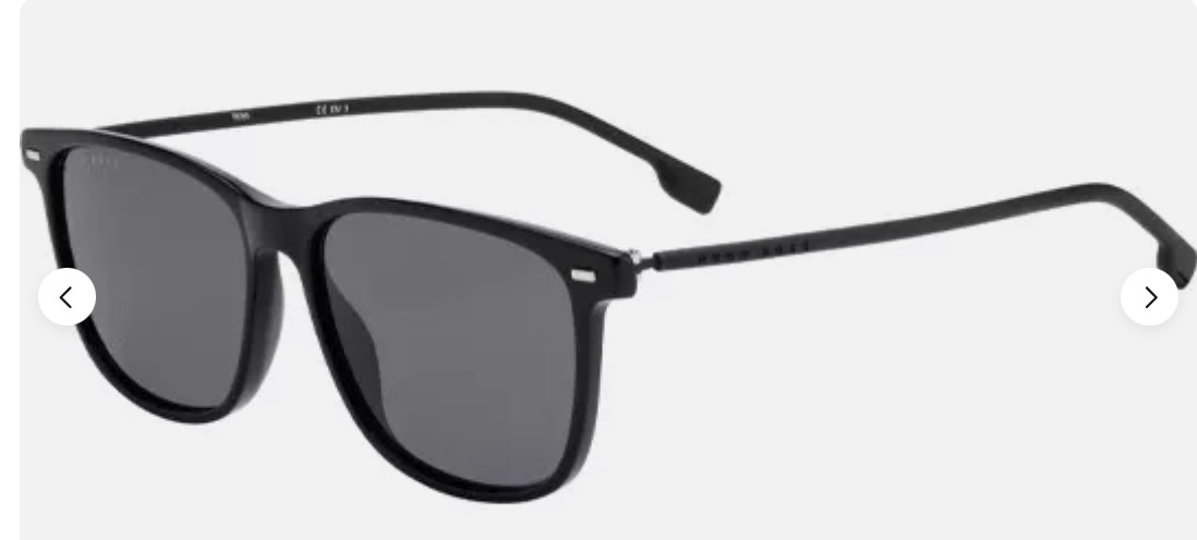 BLACK  Men's Black Soft Square Sunglasses w/ Rubber Temples - B1009S 0807 IR -  Hugo Boss