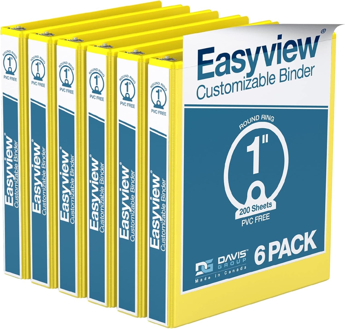Easyview Premium, Round Ring, Customizable, View Binder, 6 Pack (Yellow, 1')