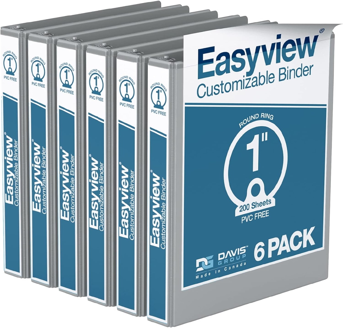 Easyview Premium, Round Ring, Customizable, View Binder, 6 Pack (Grey, 1')