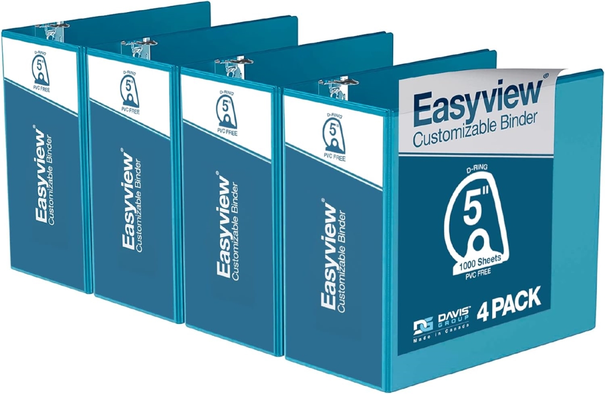 8407-52-04 Easyview Premium, Angle D Ring, Customizable, View Binder, 4 Pack (Turquoise Blue, 5')