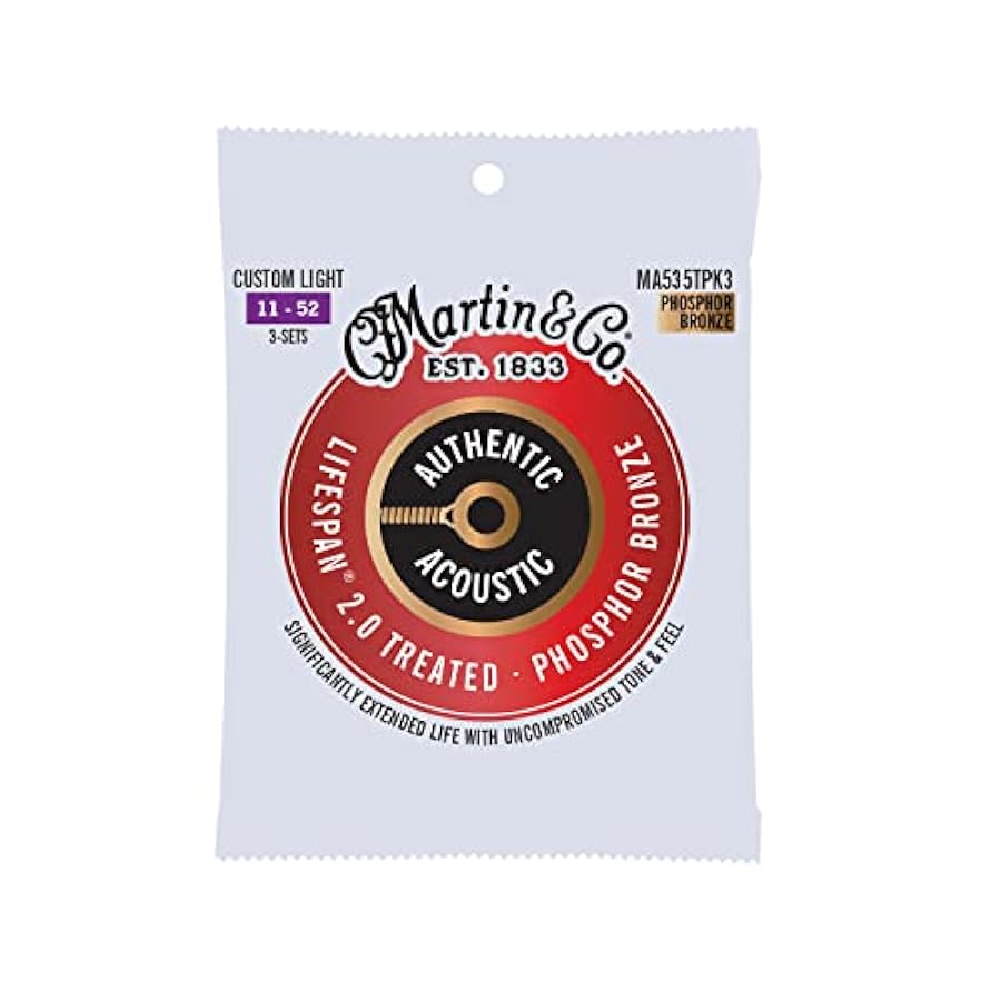 41Y23MA535TPK3-U Authentic Acoustic Lifespan 2.0 92-8 Acoustic Custom Light Guitar Strings - Pack of 3 -  MARTIN STRINGS