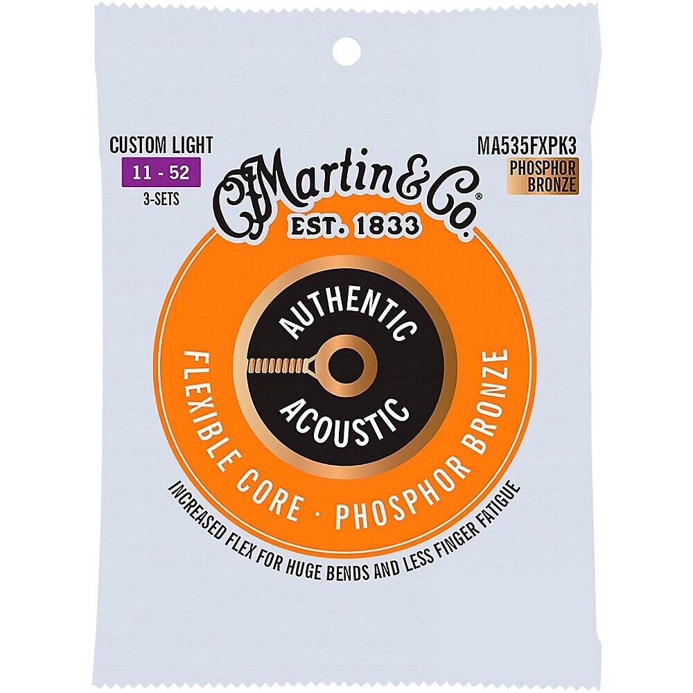 41Y23MA535FXPK3-U Authentic Acoustic Flexible Core Acoustic Custom Light Guitar Strings - Pack of 3 -  MARTIN STRINGS