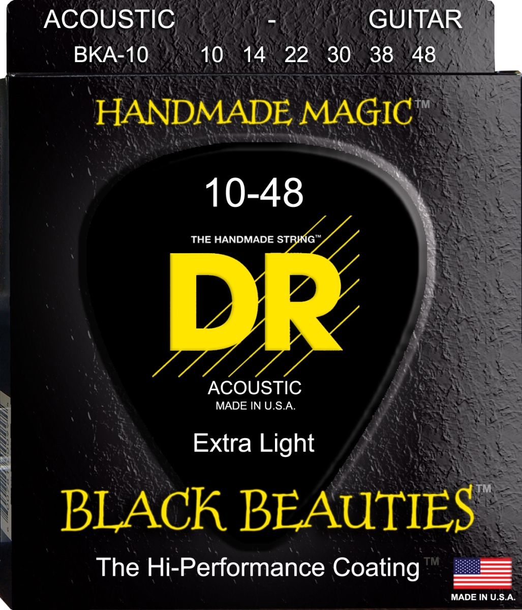 Picture of DR Handmade Strings BKA-10-U 10-48 Gauge Black Beauties Colored Coated Acoustic Guitar