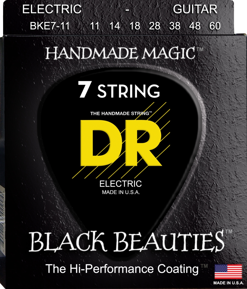 Picture of DR Handmade Strings BKE7-11-U 11-60 Gauge Black Beauties Colored Electric Guitar 7 Strings