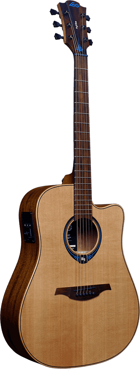 Dreadnought Cutaway Acoustic Electric Guitar with Hyvibe - Solid Ceder - LAG Guitars THV10DCE-LB-U