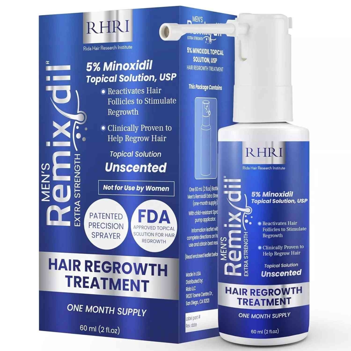 Picture of Rida Hair Research Institute 4972092663   Remixidil Mens 5% Minoxidil Topical Hair Regrowth Treatment for Men-Sealed