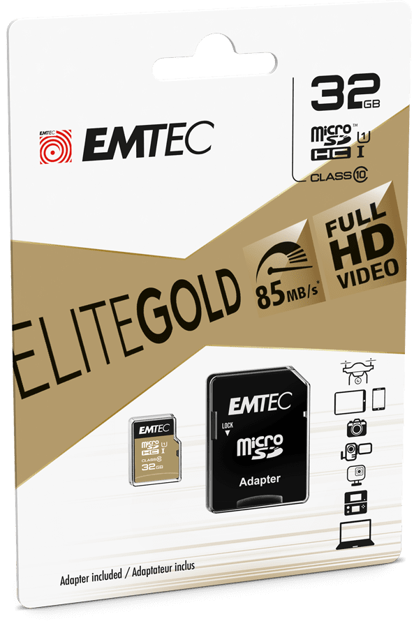 Picture of Emtec ECMSDM32GHC10GP 32 GB Class 10 Gold Plus Micro-SDHC Memory Card