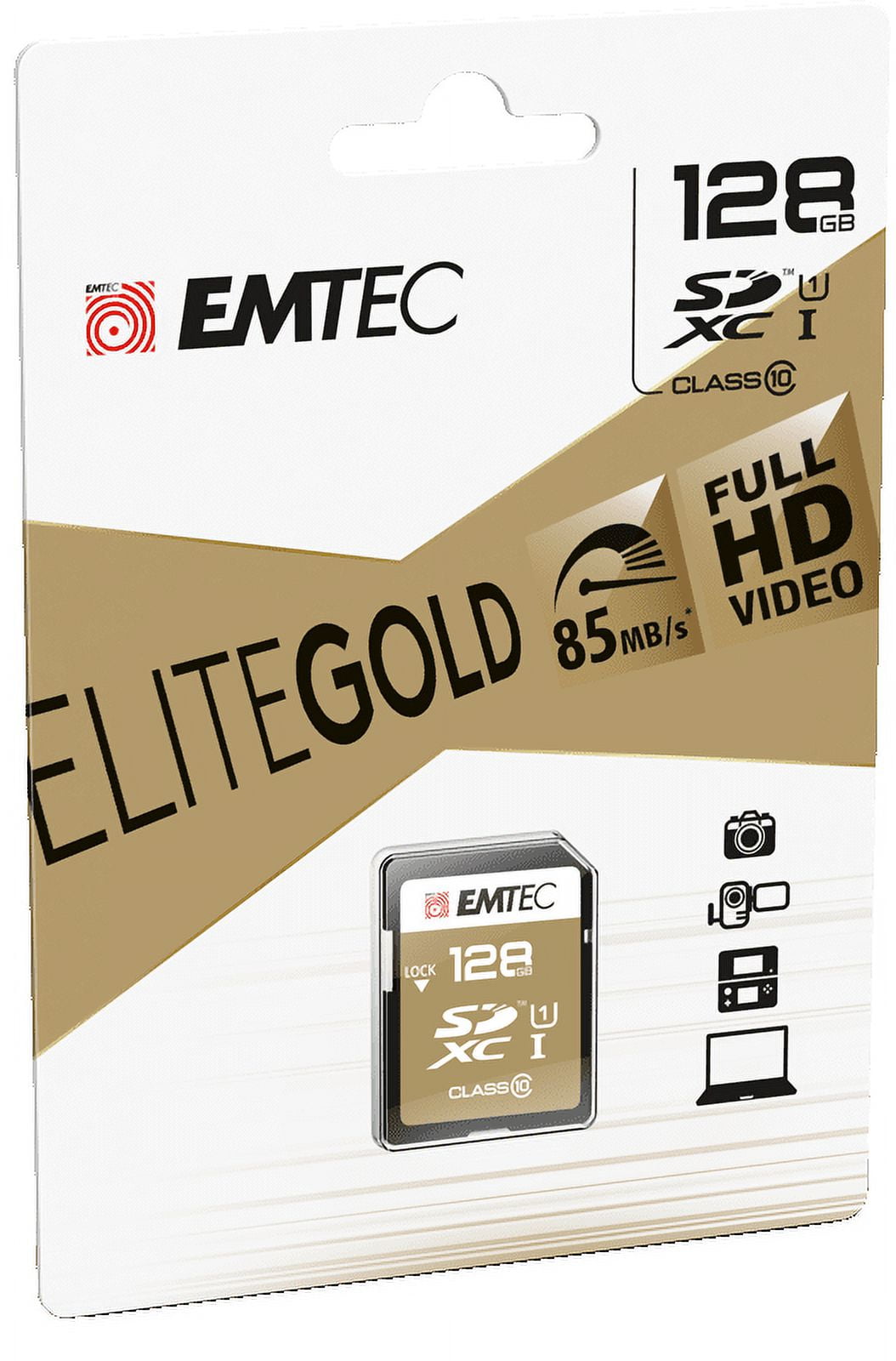 Picture of Emtec ECMSD128GXC10GP 128 GB Elite Gold Plus Class 10 SDXC Memory Card