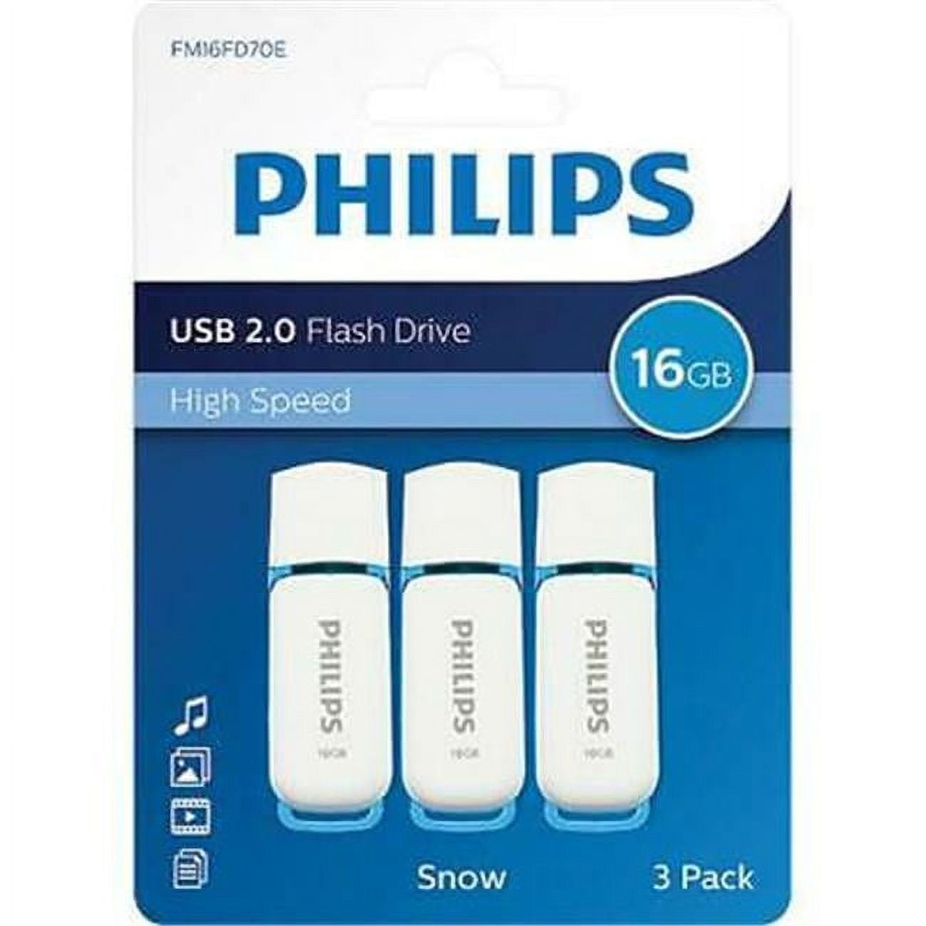Picture of Philips PHMMD16GSNOWU2P3 USB2.0 Snow 16GB Snow Edition Flash Drive&#44; White & Blue - Pack of 3