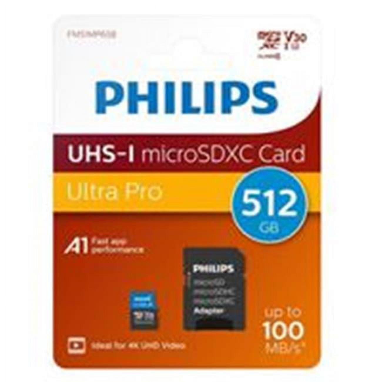 Picture of Philips PHMSDA512GUHSIU3CA MicroSDXC Cl10 UHS-I U3 512GB Flash Memory Card with Adapter