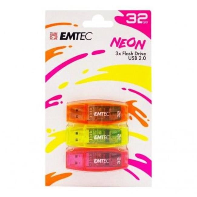 Picture of EMTEC ECADISP15P3NEOWM Pen Drive Emtec Neon 32Gb USB 2.0, Multi Color - Pack of 3