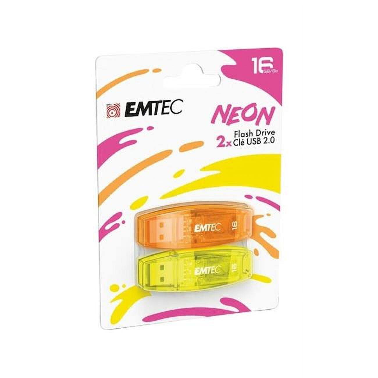 Picture of Emtec ECMMD64GC410P2NEO USB2.0 C410 Neon 64GB Flash Drive - Pack of 2