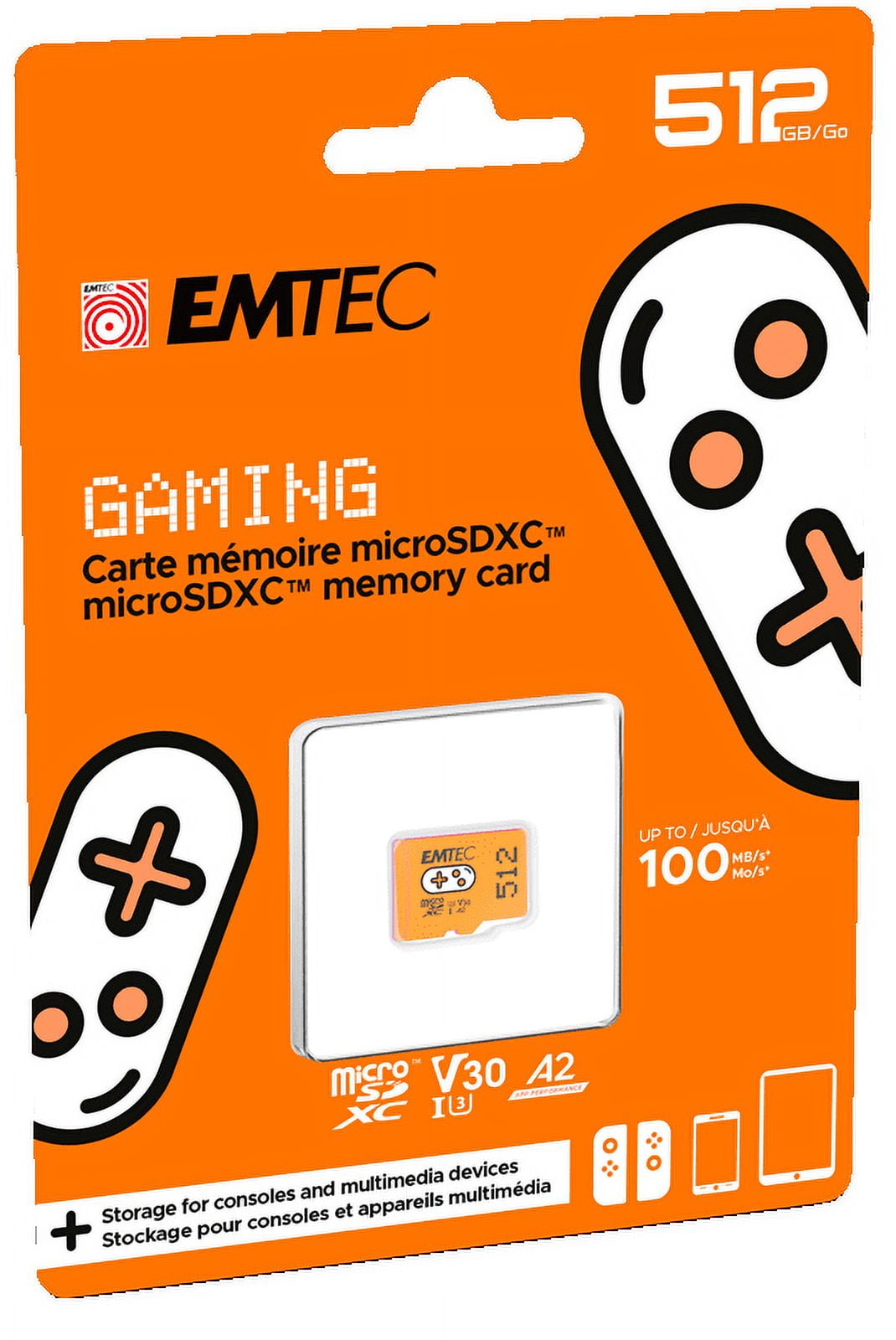 Picture of Emtec ECMSDM512GXCU3G Gaming MSD Cl10 UHS-I U3 V30 A1 512GB Gaming Memory Card