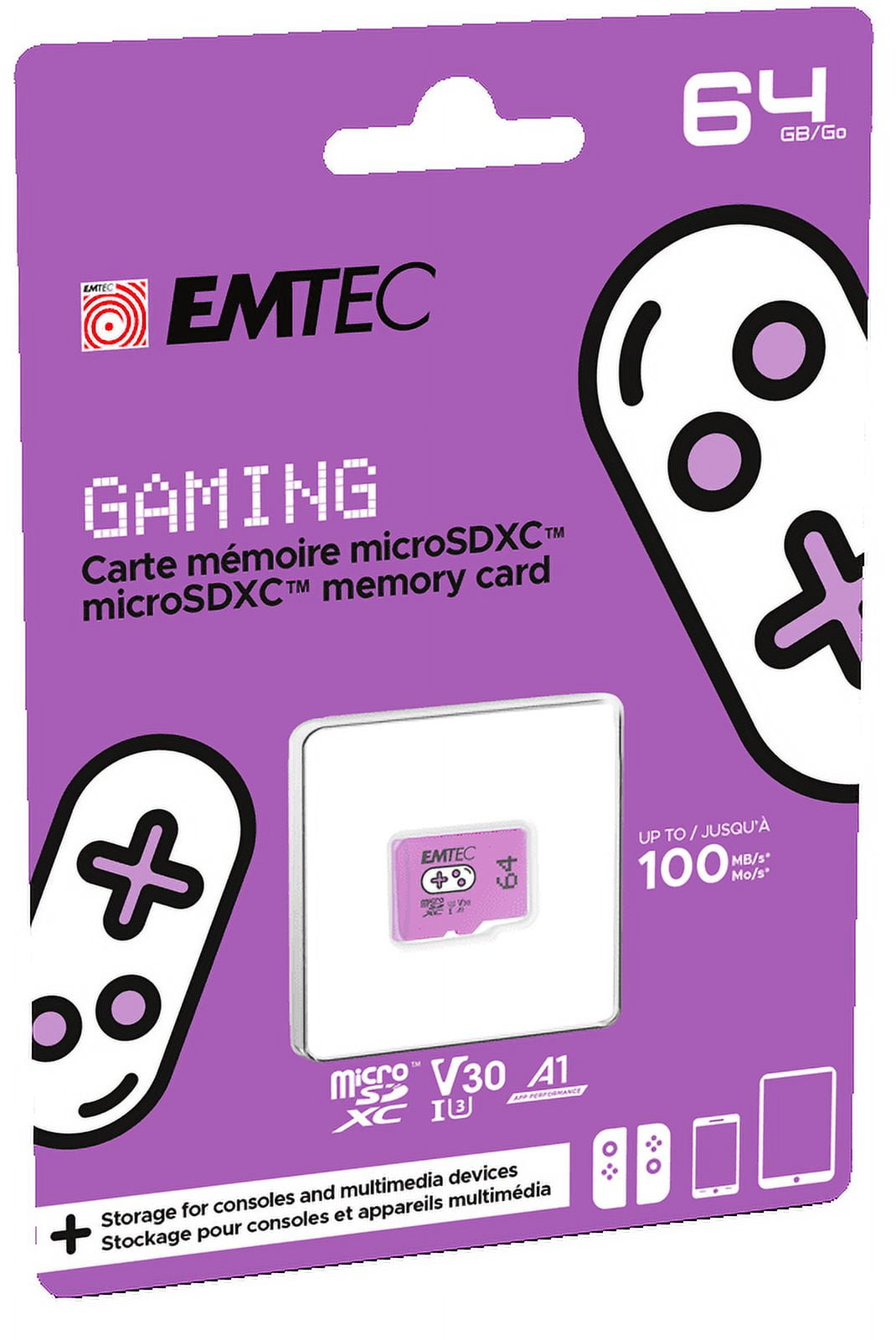 Picture of Emtec ECMSDM64GXCU3G MSD Gaming UHS-I U3 V30 A1 64GB Gaming Memory Card