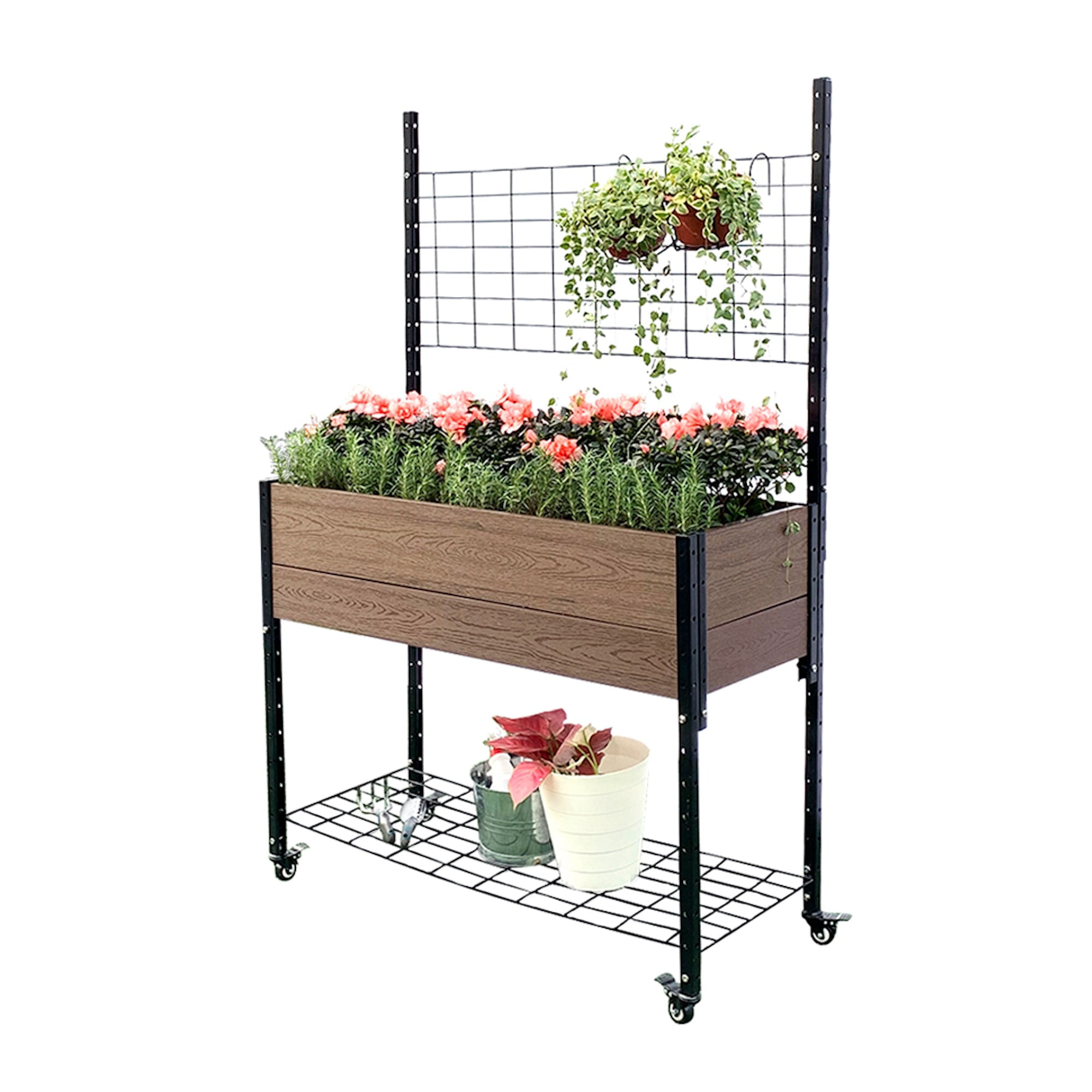 Picture of Everbloom K2101 45 x 19 x 70 in. Mobile Elevated Garden Planter Box Raised Garden Bed with Trellis & Under Shelf&#44; Brown