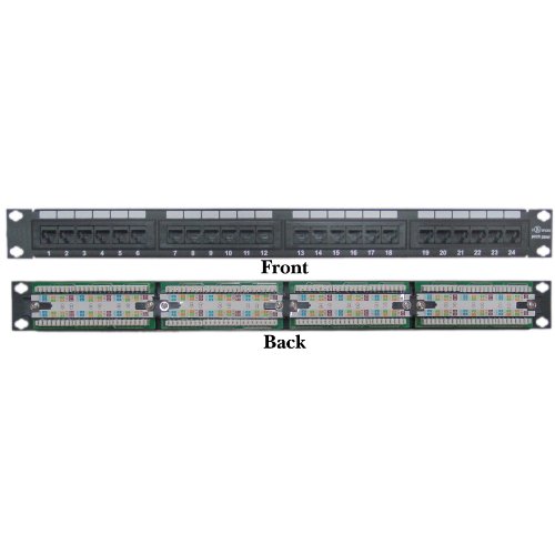 CableWholesale 69BK-06024 Rackmount 24 Port Cat 6 Patch Panel Horizontal 110 Type 568A 568B Compatible 1U