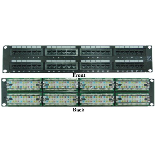 CableWholesale 69BK-06048 Rackmount 48 Port Cat 6 Patch Panel Horizontal 110 Type 568A 568B Compatible 2U