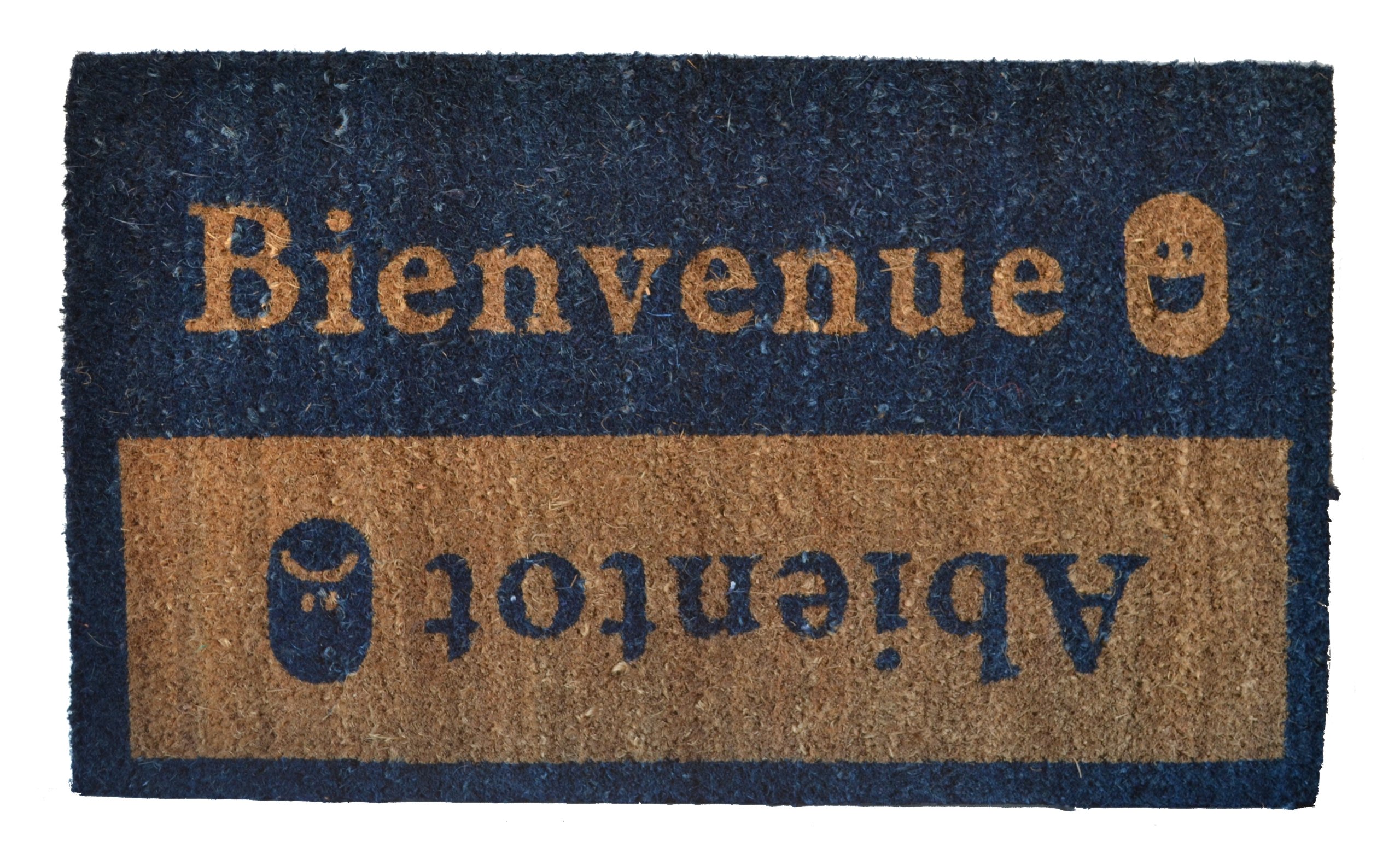 Vinyl backed coir doormats are printed with water based colors, which provide color fastness and
