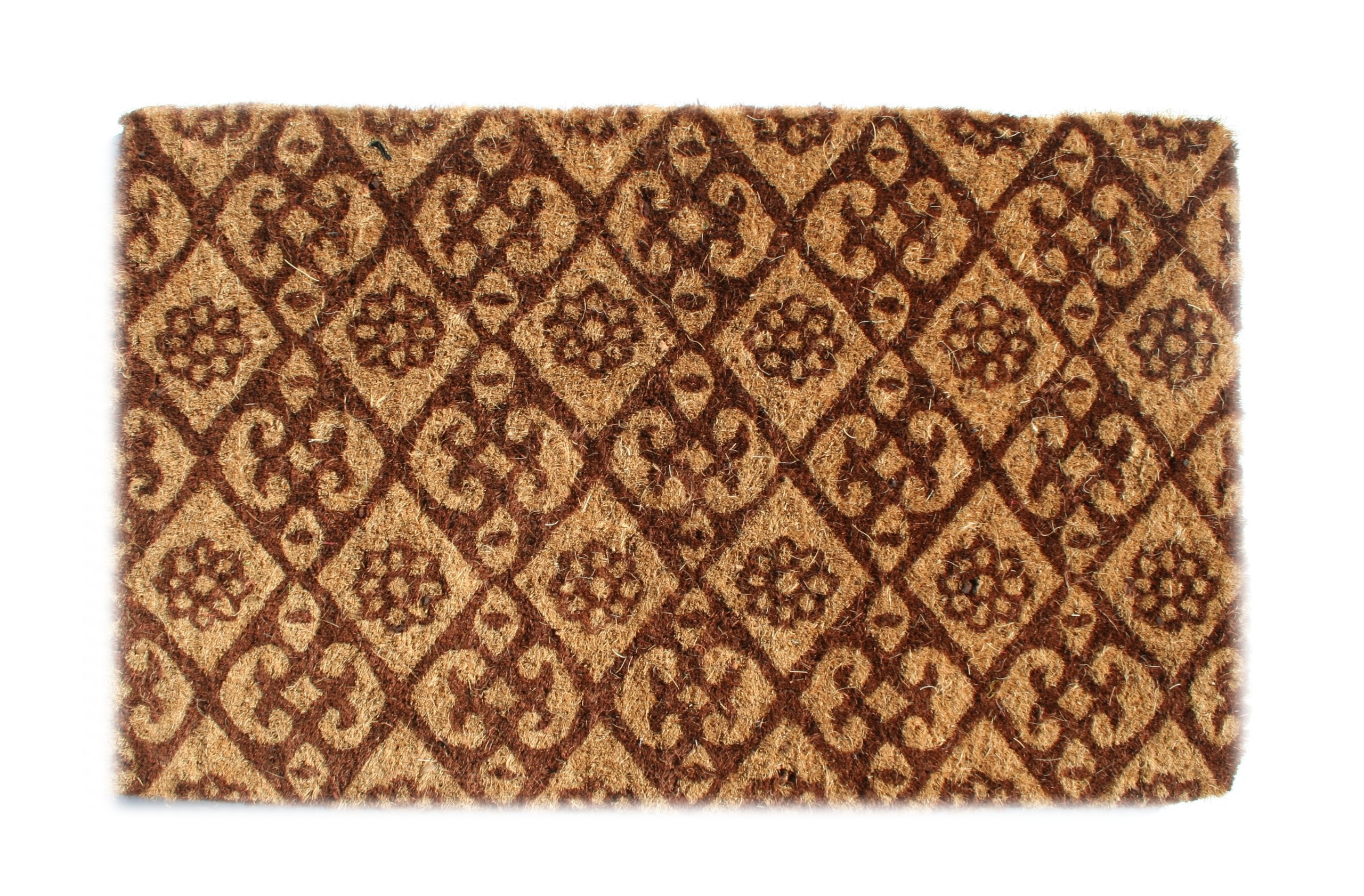 Traditional Coir Doormat  Brown Floral