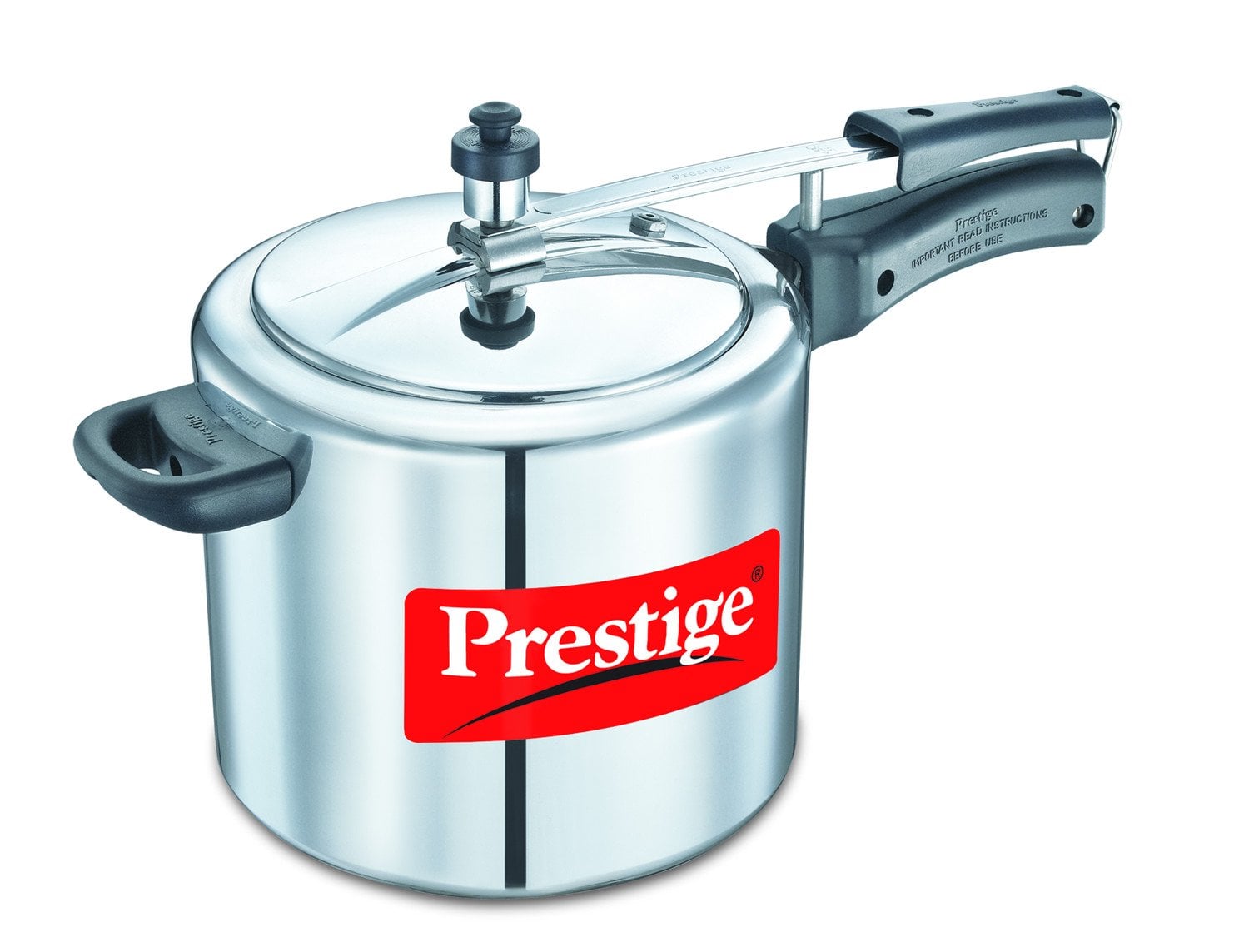 Picture of Prestige PRNPC6.5 Medium Nakshatra Plus Flat Base Aluminum Pressure Cooker for Gas and Induction Stove Silver - 6.5 Litres