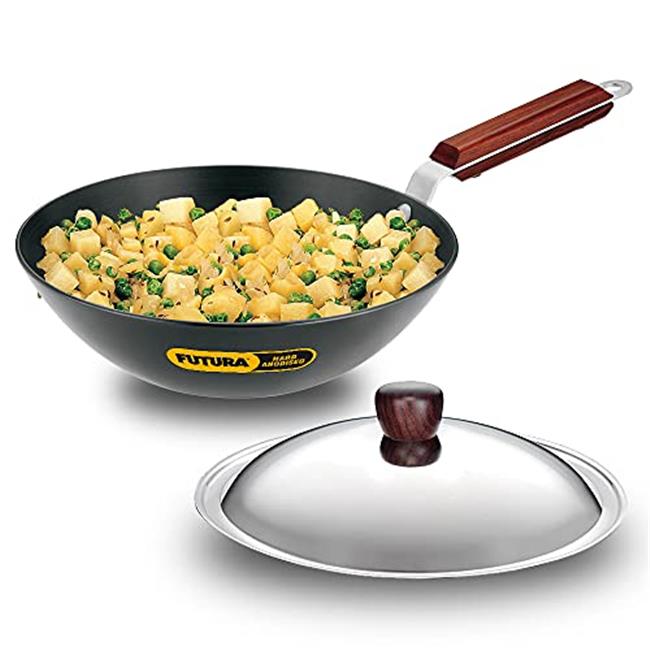 Hawkins L21 Futura Hard Anodised Deep-Fry Pan Kadhai with Steel Lid and Flat ...