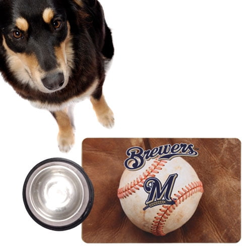 BPM-MLB-MIB-L Milwaukee Brewers Baseball Pet Bowl Mat in Brown