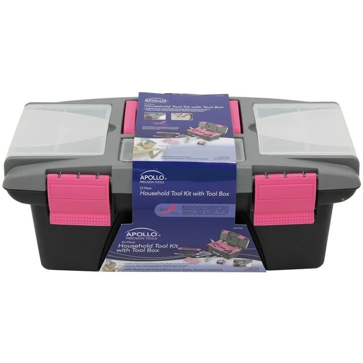 Picture of Apollo Tools DT9773P 53 Piece Household Tool Kit with Tool Box in Pink