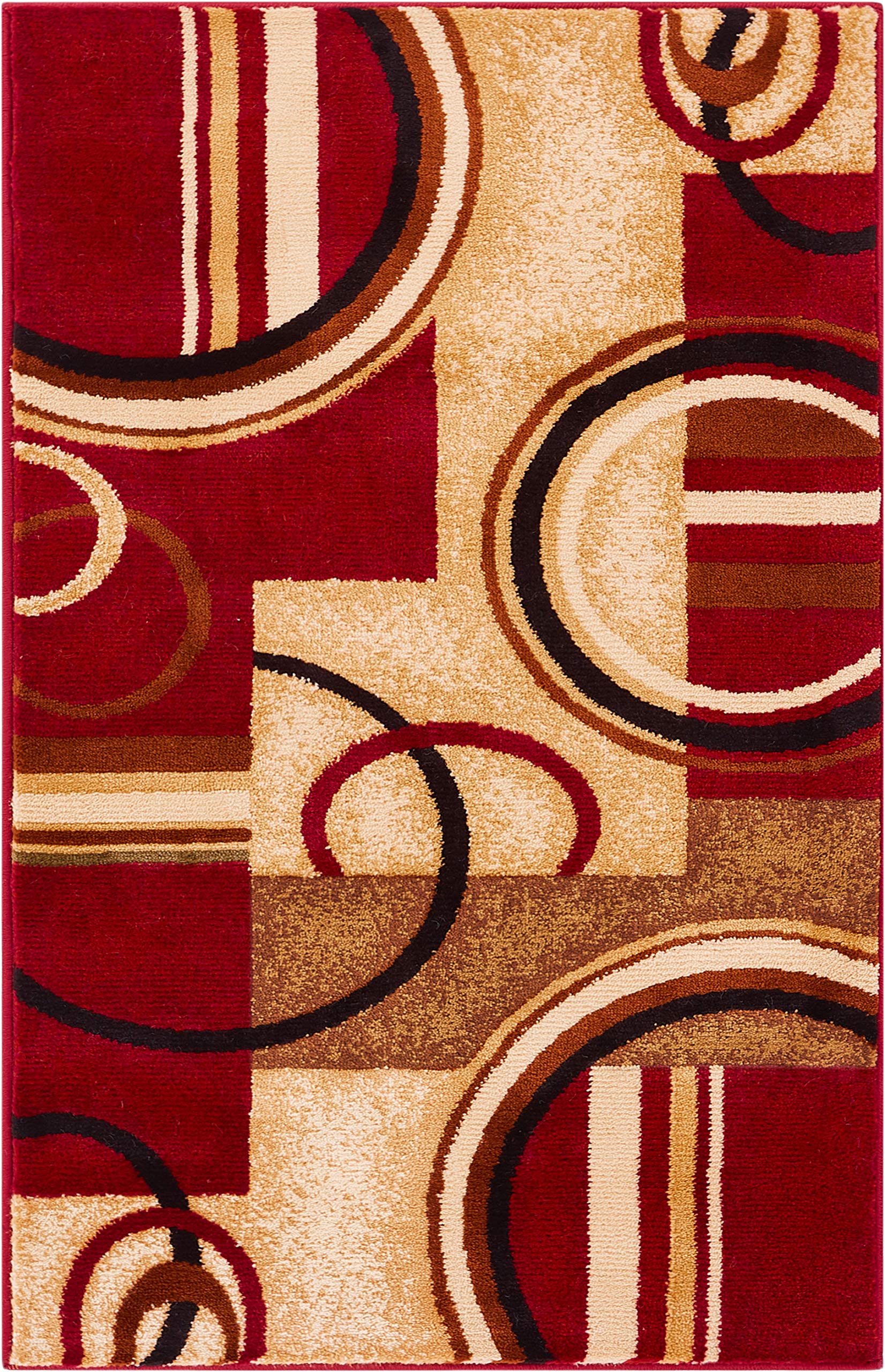 Infinity Home 547803 Barclay Arcs and Shapes 2 ft. 3 in. x 3 ft. 11 in. Rectangular Area Rug in Red