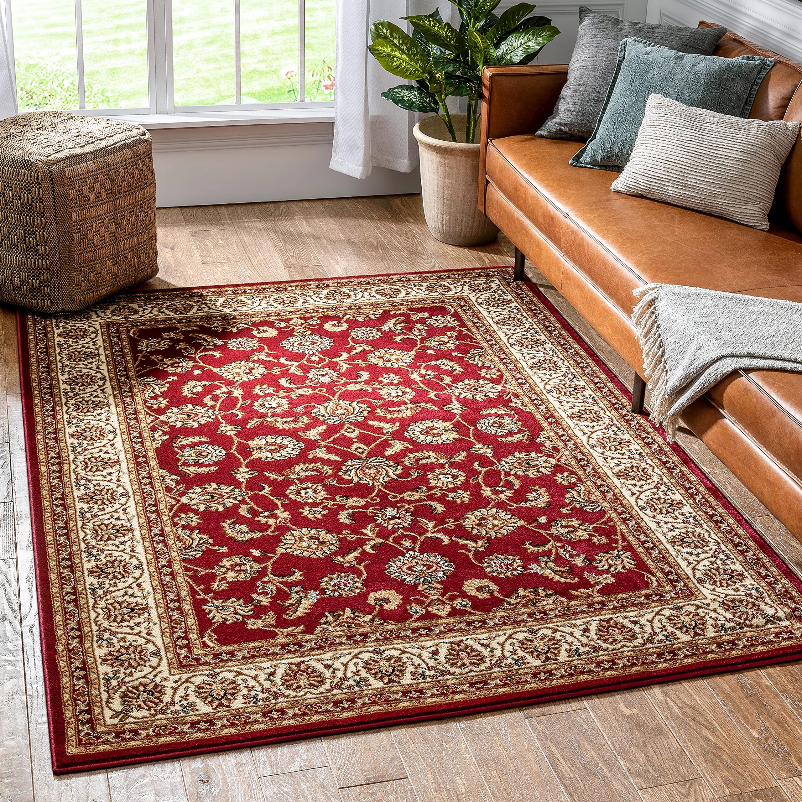 Barclay Sarouk 3 ft. 11 in. x 5 ft. 3 in. Rectangular Area Rug in Red