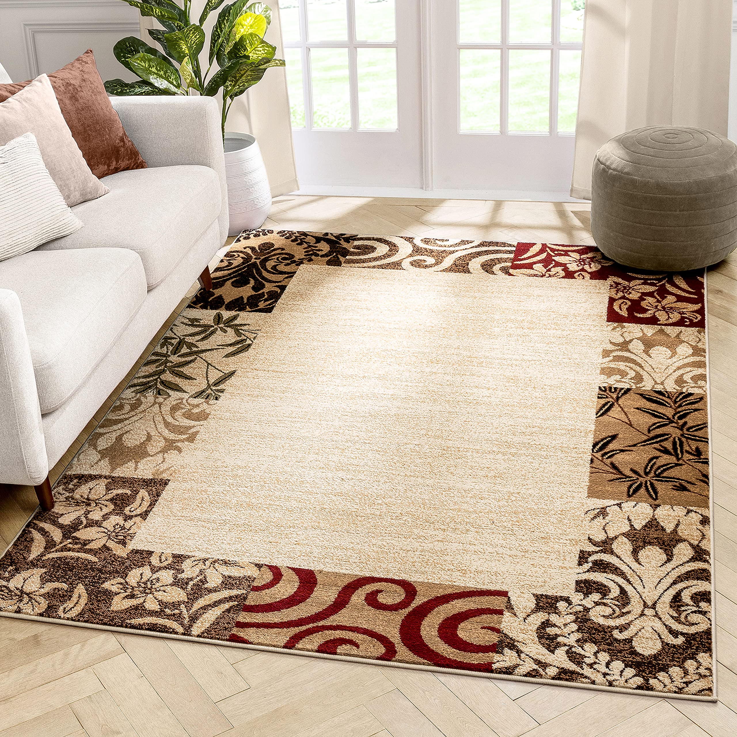 Barclay Vane Willow Damask 3 ft. 11 in. x 5 ft. 3 in. Rectangular Area Rug in Beige