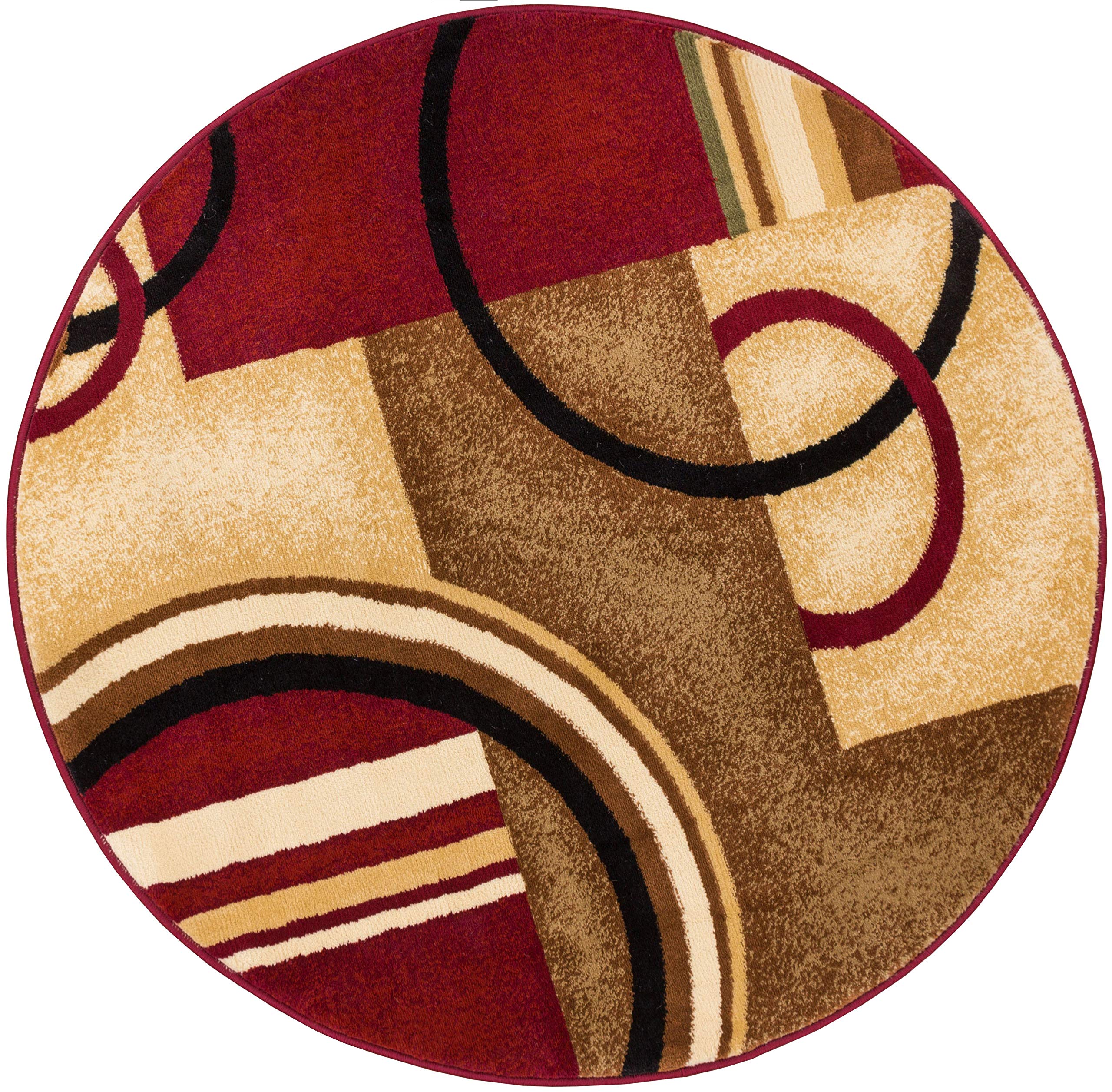 Barclay Arcs and Shapes Round Area Rug - Red - 5 ft. 3 in. - Modern Design