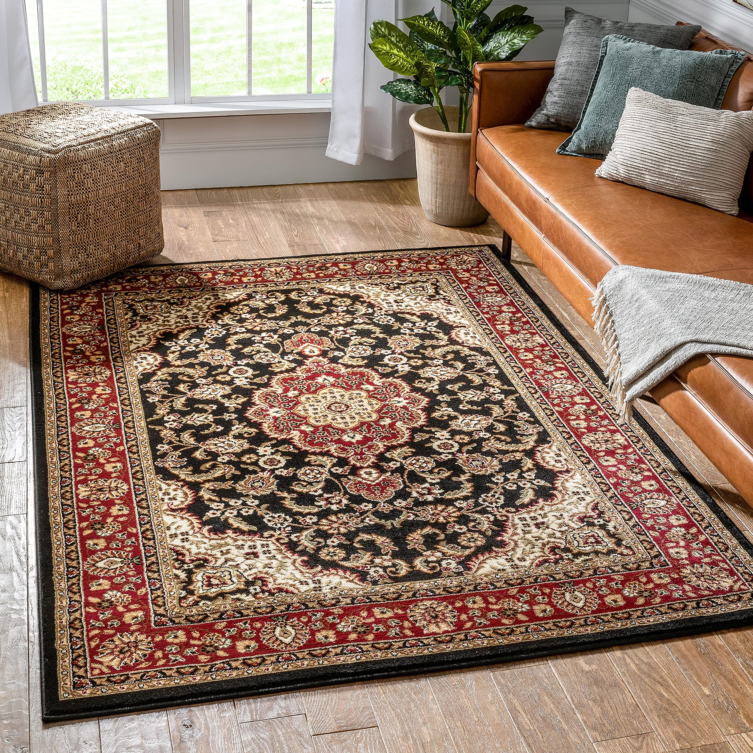 Barclay Medallion Kashan 5 ft. 3 in. x 7 ft. 3 in. Rectangular Area Rug in Black