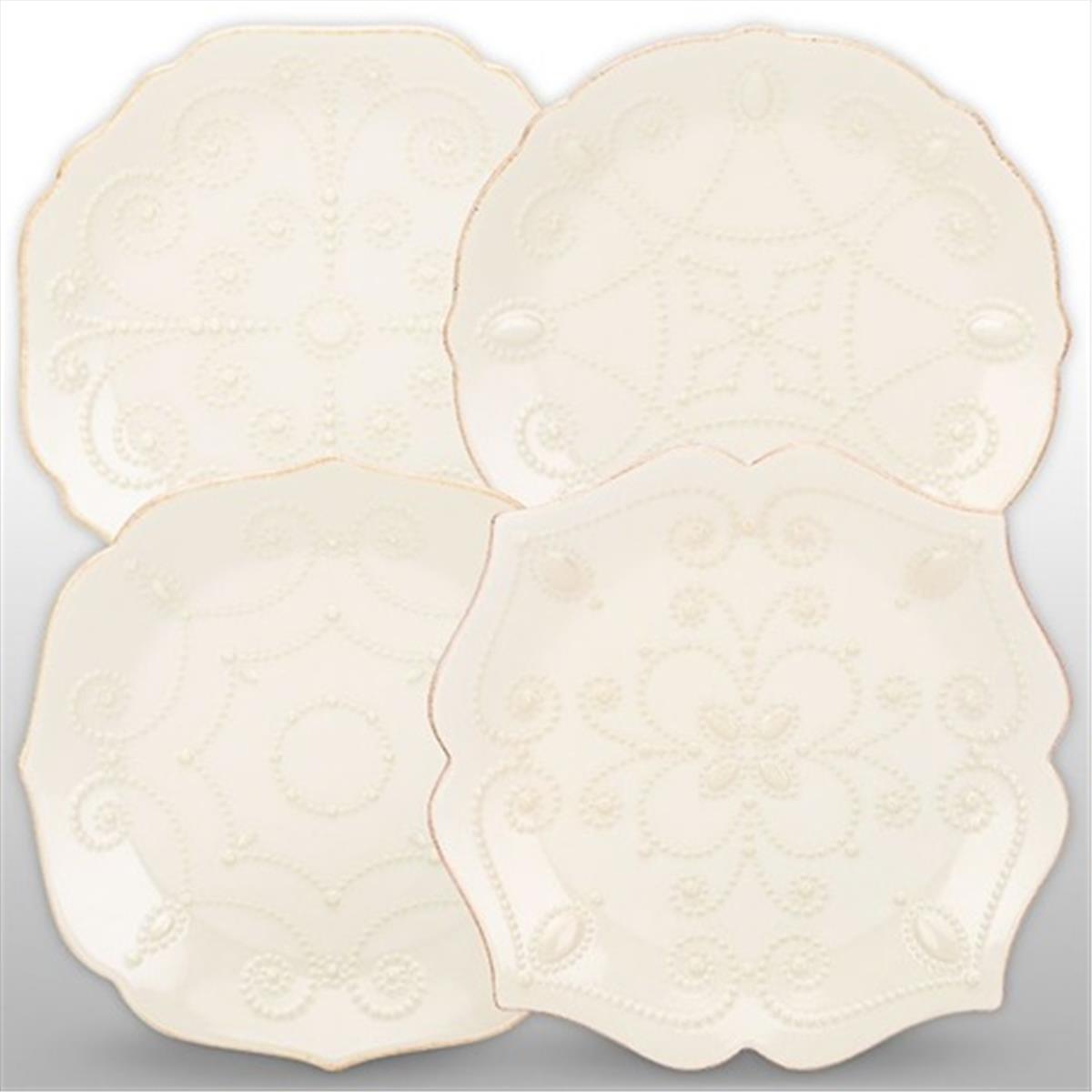 829072 FRENCH PERLE WH DW PLATE ASSORTED S/4 - Pack of 1