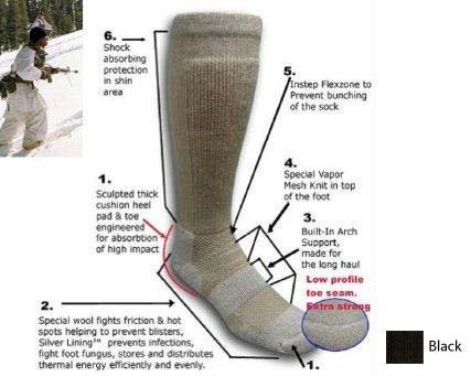 CT-3155-BK 9 - 13 ICE Extreme Cold Territory Military Boot Sock in Black