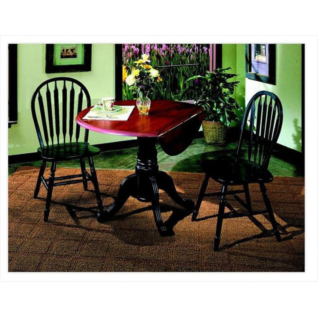 3 Piece 42" Round Drop Leaf Dining Set with Arrowback Chairs
