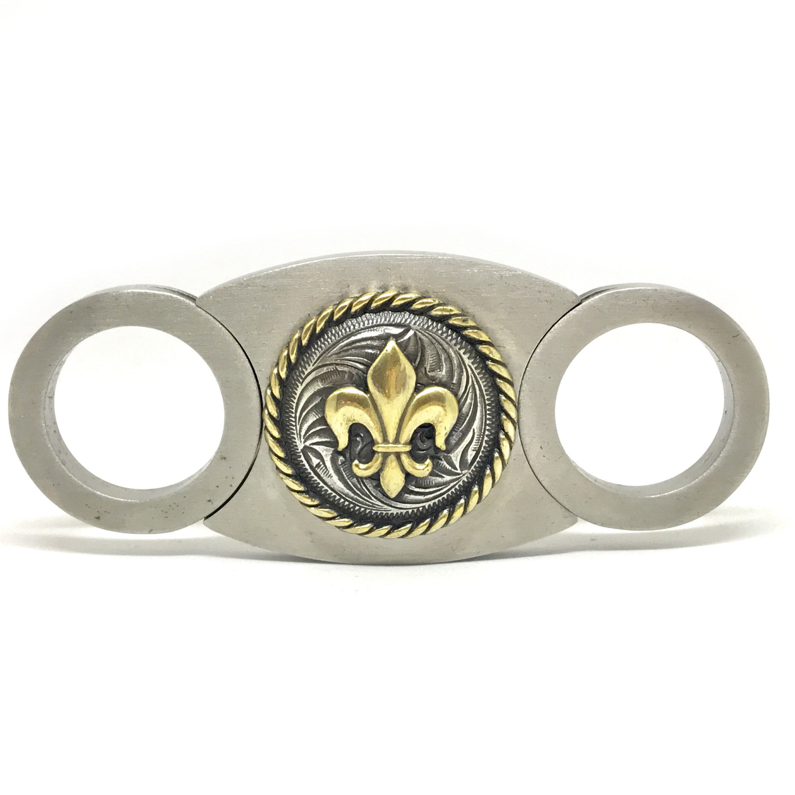 Picture of Cigar Cutters by Jim CT-FLR1 Stainless Steel Closed Guillotine Cutter With Fleur de Lis Embellishment