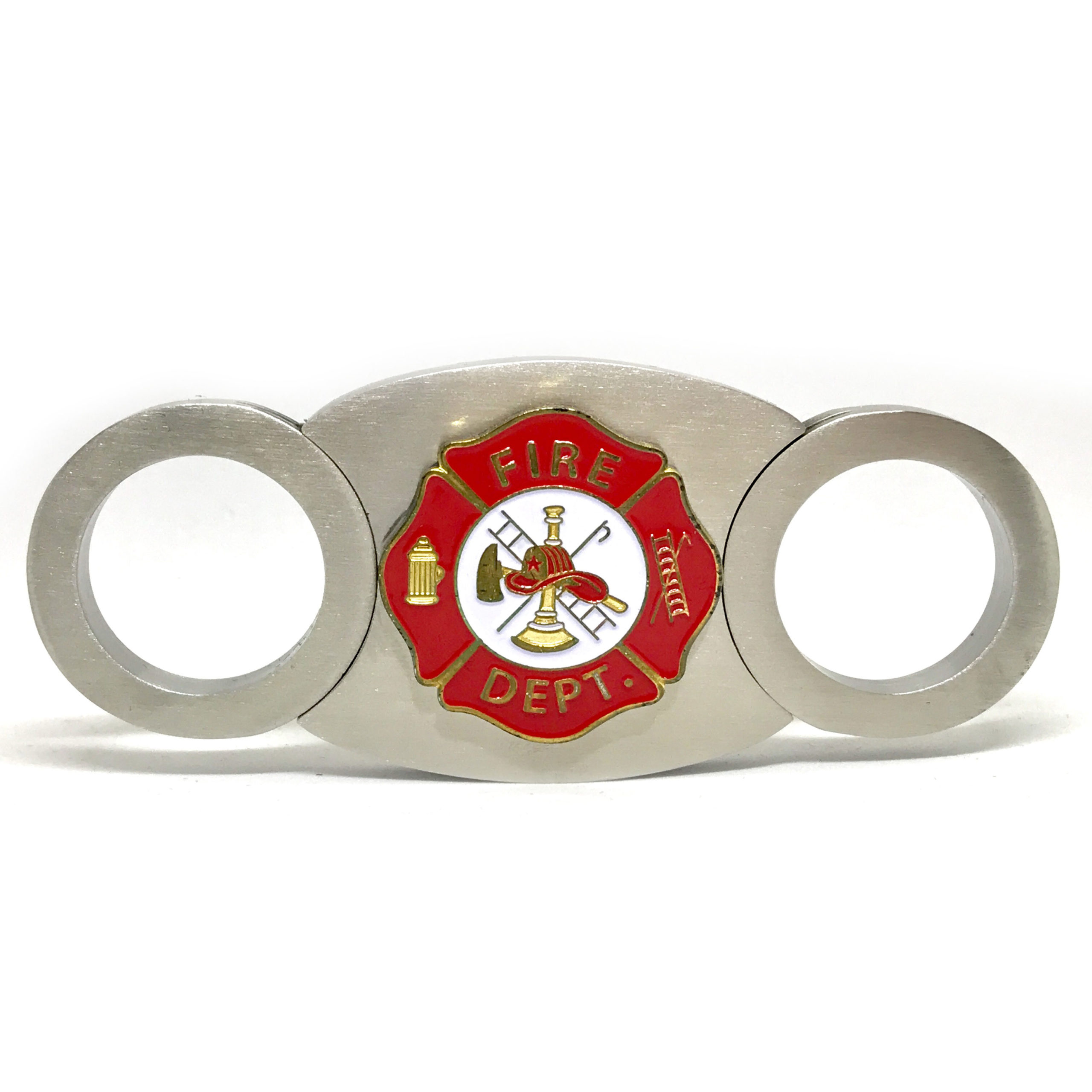 Picture of Cigar Cutters by Jim CT-FMN3 Stainless Steel Closed Guillotine Cutter With Fireman&amp;apos;s Cross  Red Embellishment