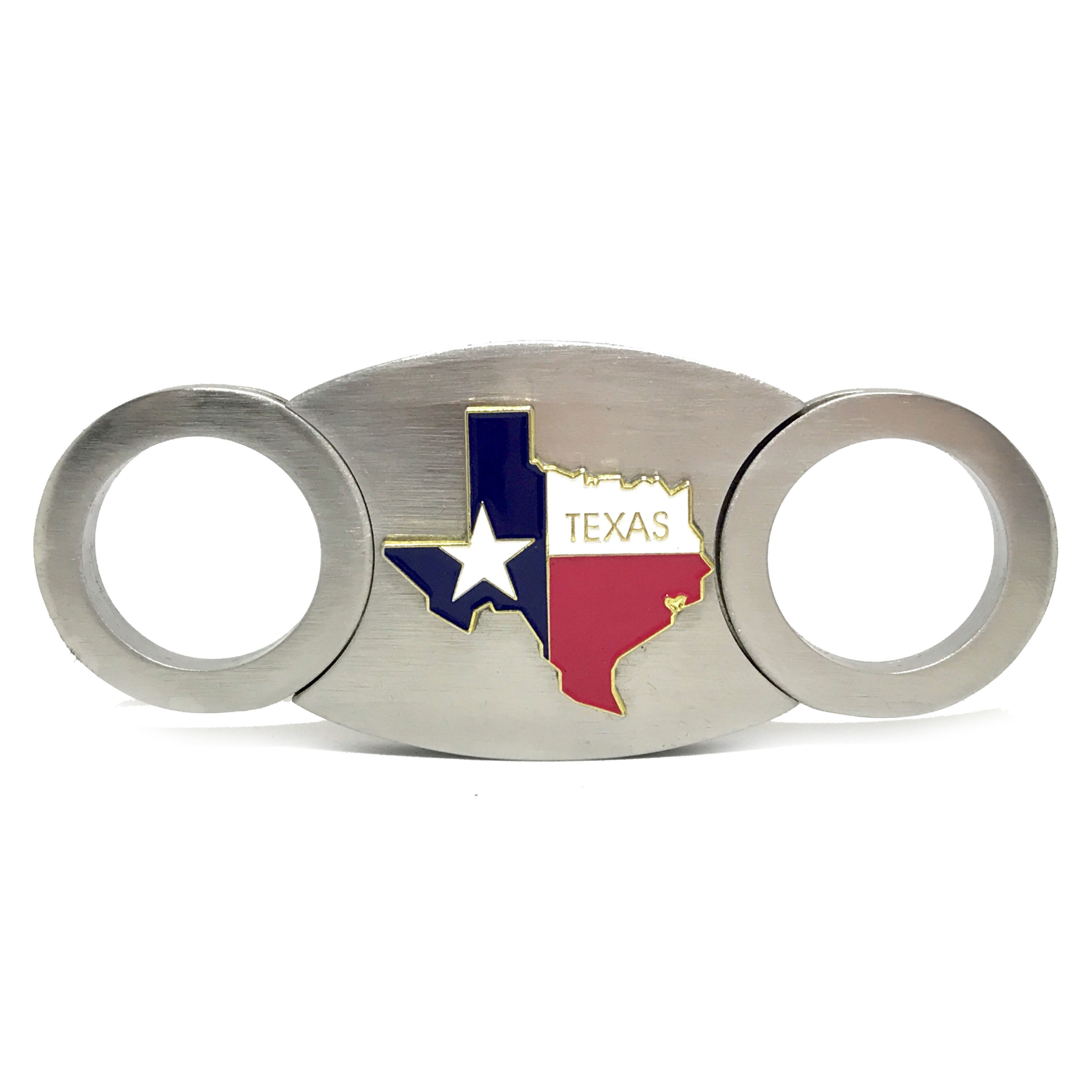 Picture of Cigar Cutters by Jim CT-TEX3 Stainless Steel Closed Guillotine Cutter With State of Texas  Color Embellishment