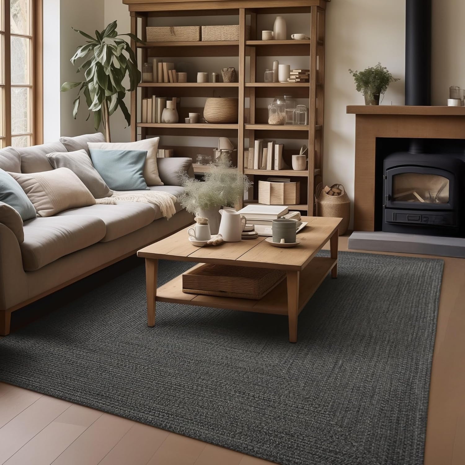 315571 Black Ultra Durable Braided Rugs - Rectangle - 6 ft x 9 ft