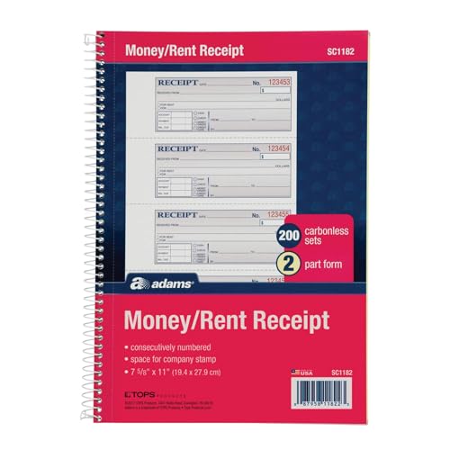 SC1182 Money and Rent Receipt Book- spiral- 200 Sets