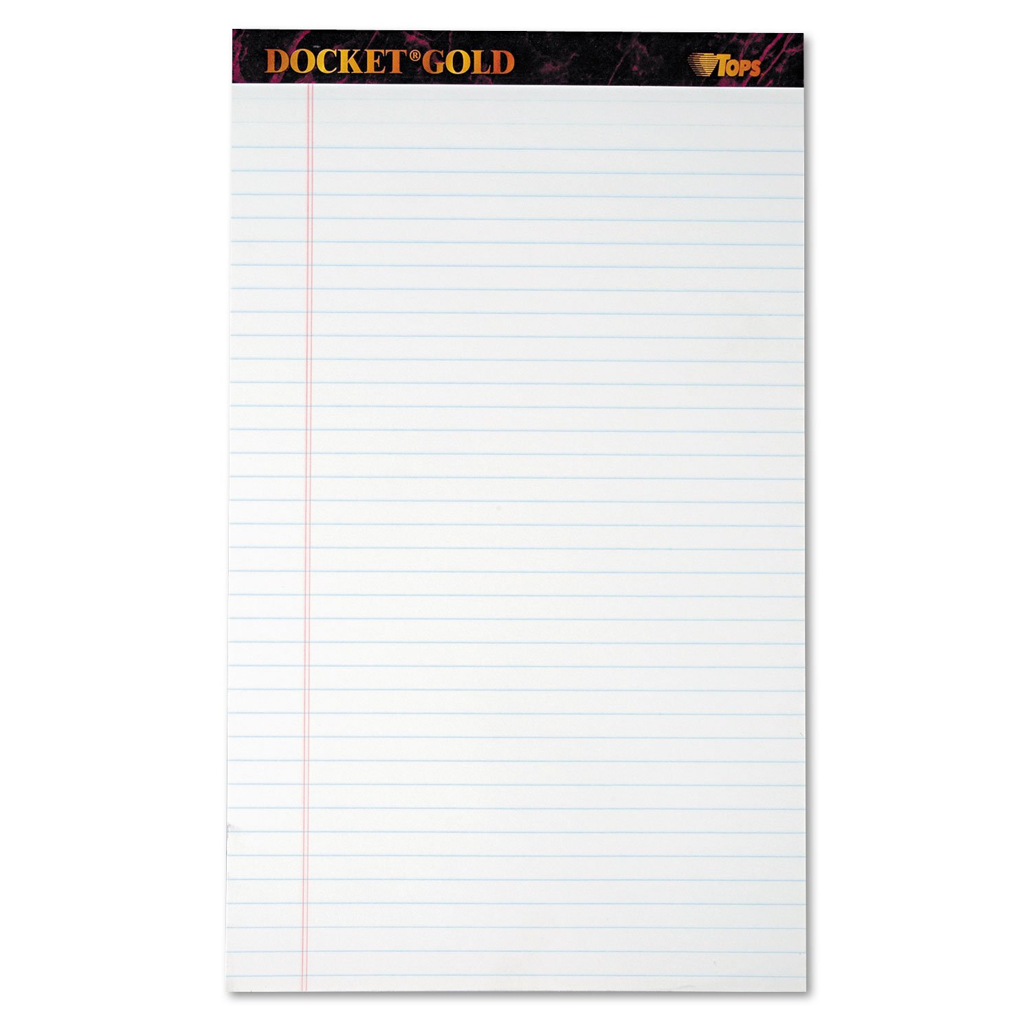 Docket Gold Pad- legal rule- white- perforated- 20 lb- rigid back- 50 SH per PD- 12 PD per PK