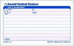 46373 Avoid Verbal Orders Book- 2-part- carbonless- 50 ST per BK